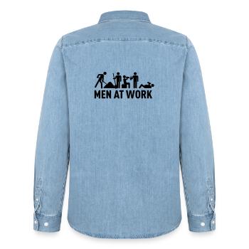 men at work - construction area - worker hard - Chemise en denim homme bio Stanley/Stella - bleu clair délavé - Dos - AI Model Male 185 light (185cm)