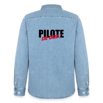 Pilote de ouf ! - Chemise en denim homme bio Stanley/Stella - bleu clair délavé - Dos - AI Model Male 185 light (185cm)