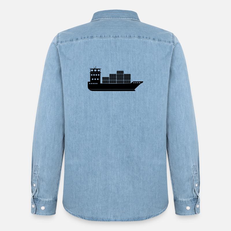 Seecontainerschiff oder Boot mit Containern - Männer Jeanshemd Organic von Stanley/Stella - verwaschenes Hellblau
