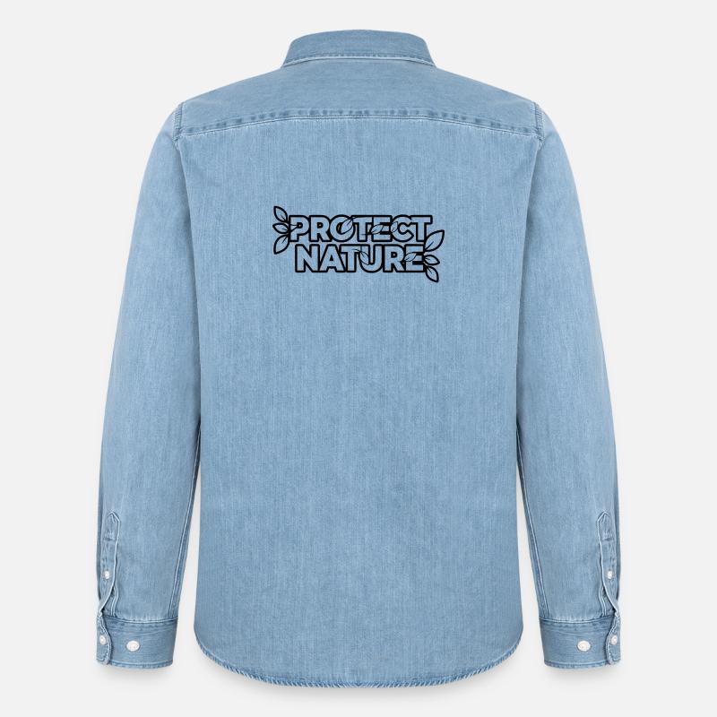 Protect Nature | Umweltschutz Statement Vektor - Männer Jeanshemd Organic von Stanley/Stella - verwaschenes Hellblau