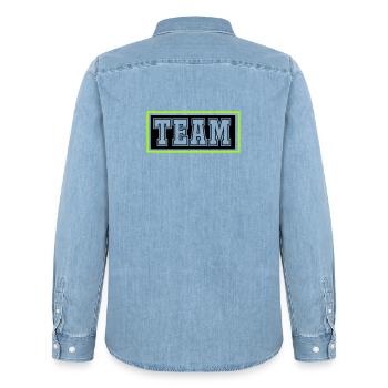 Team - Men’s Organic Denim Shirt by Stanley/Stella - light wash - Back - AI Model Male 185 light (185cm)