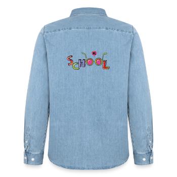 Hello School - Men’s Organic Denim Shirt by Stanley/Stella - light wash - Back - AI Model Male 185 light (185cm)