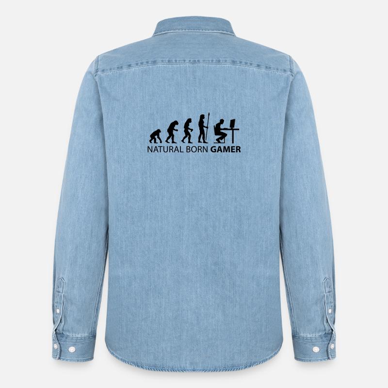 evolution natural born gamer - Männer Jeanshemd Organic von Stanley/Stella - verwaschenes Hellblau