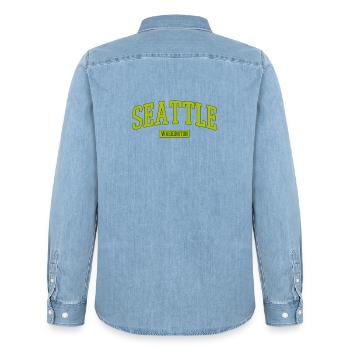 Lettrage Seattle Washington - Chemise en denim homme bio Stanley/Stella - bleu clair délavé - Dos - AI Model Male 185 light (185cm)