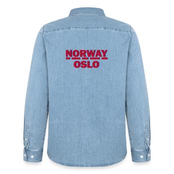 Norway Oslo Retro Emblem - Men’s Organic Denim Shirt by Stanley/Stella - light wash - Back - AI Model Male 185 light (185cm)