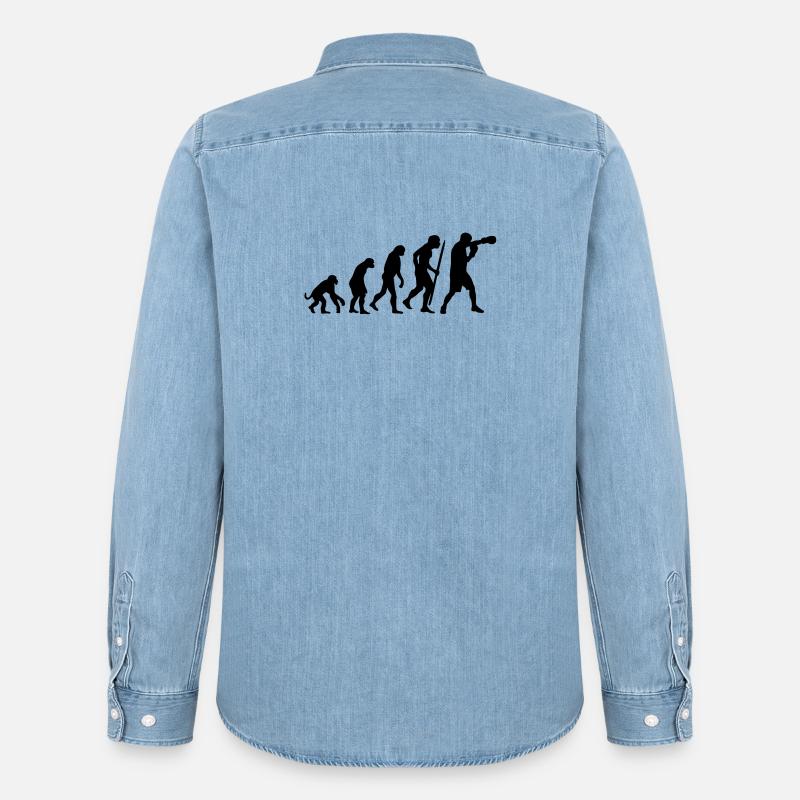 Evolution de la boxe - Chemise en denim homme bio Stanley/Stella - bleu clair délavé