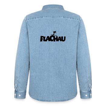 Flachau Ski Skifahrer Wintersport - Männer Jeanshemd Organic von Stanley/Stella - verwaschenes Hellblau - Hinten - AI Model Male 185 light (185cm)