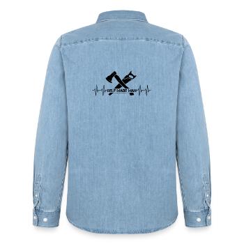 Selfmade Man Symbol Logo Heartbeat Artisan - Men’s Organic Denim Shirt by Stanley/Stella - light wash - Back - AI Model Male 185 light (185cm)