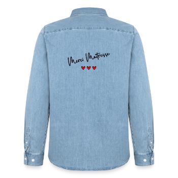 GELIEBTE. VIELEN DANK. DANKE HERRIN - Männer Jeanshemd Organic von Stanley/Stella - verwaschenes Hellblau - Hinten - AI Model Male 185 light (185cm)