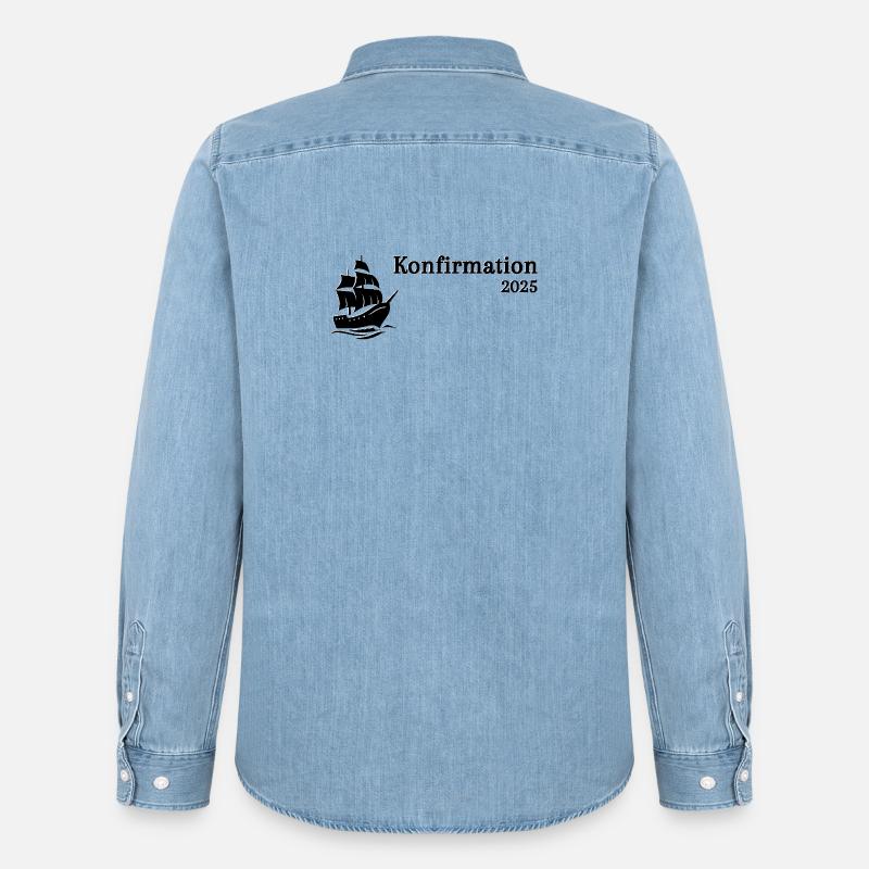 Konfirmation 2025 Schiff segelt heran - Männer Jeanshemd Organic von Stanley/Stella - verwaschenes Hellblau
