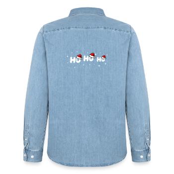 Ho Ho Ho Santa Font Design - Men’s Organic Denim Shirt by Stanley/Stella - light wash - Back - AI Model Male 185 light (185cm)