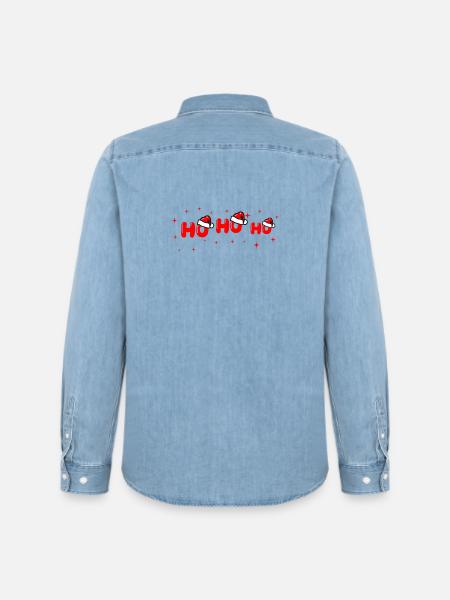 Ho Ho Ho Santa Lettering - Men’s Organic Denim Shirt by Stanley/Stella - light wash