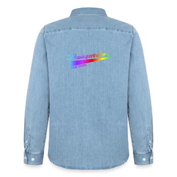 Beau-père 2026, meilleur beau-père de tous les temps - Chemise en denim homme bio Stanley/Stella - bleu clair délavé - Dos - AI Model Male 185 light (185cm)