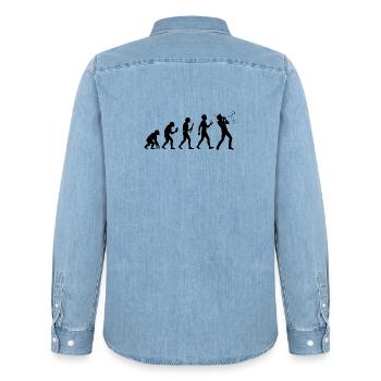 Instrument Harmonika Evolution Mundharmonika - Männer Jeanshemd Organic von Stanley/Stella - verwaschenes Hellblau - Hinten - AI Model Male 185 light (185cm)