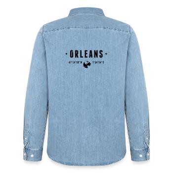 Orleans France Coordonnées Gps Globe - Chemise en denim homme bio Stanley/Stella - bleu clair délavé - Dos - AI Model Male 185 light (185cm)