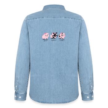 Les 3 petits cochons – Splatch ! - Chemise en denim homme bio Stanley/Stella - bleu clair délavé - Dos - AI Model Male 185 light (185cm)