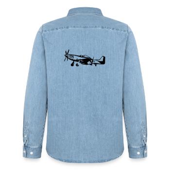P-51 - Men’s Organic Denim Shirt by Stanley/Stella - light wash - Back - AI Model Male 185 light (185cm)