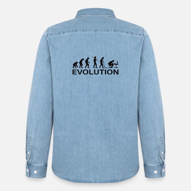 Evolution Gamer | Computer Freak Nerd PC - Männer Jeanshemd Organic von Stanley/Stella - verwaschenes Hellblau