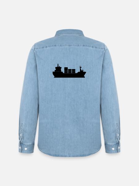 Schifffrachter Silhouette - Männer Jeanshemd Organic von Stanley/Stella - verwaschenes Hellblau