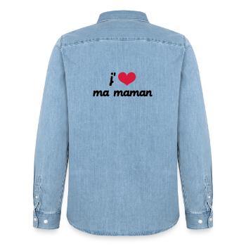 J'aime ma Maman - Chemise en denim homme bio Stanley/Stella - bleu clair délavé - Dos - AI Model Male 185 light (185cm)