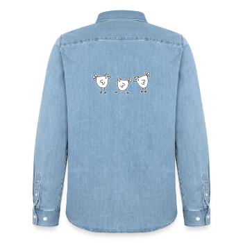 3 Hühner Hennen Federvieh - Männer Jeanshemd Organic von Stanley/Stella - verwaschenes Hellblau - Hinten - AI Model Male 185 light (185cm)
