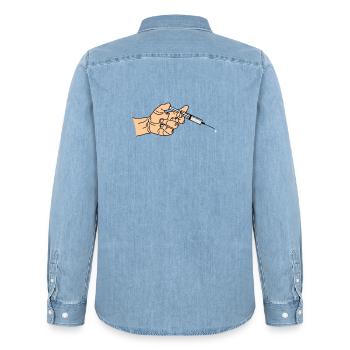 Syringe with coming out in hand - Men’s Organic Denim Shirt by Stanley/Stella - light wash - Back - AI Model Male 185 light (185cm)