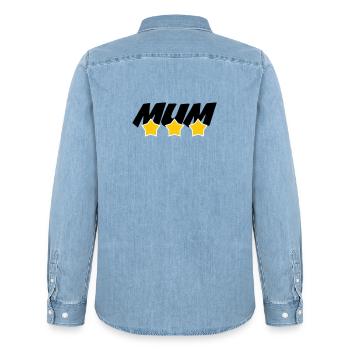Best Mom - Mother's Day - Men’s Organic Denim Shirt by Stanley/Stella - light wash - Back - AI Model Male 185 light (185cm)