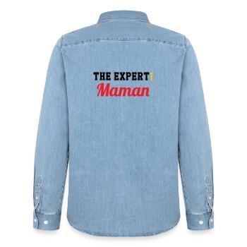 Maman l'experte - Chemise en denim homme bio Stanley/Stella - bleu clair délavé - Dos - AI Model Male 185 light (185cm)