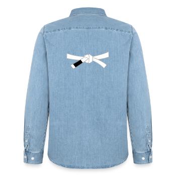 Whitebelt - White Belt - Men’s Organic Denim Shirt by Stanley/Stella - light wash - Back - AI Model Male 185 light (185cm)