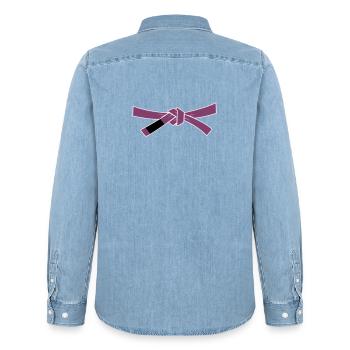 Purplebelt - Purple Belt - Men’s Organic Denim Shirt by Stanley/Stella - light wash - Back - AI Model Male 185 light (185cm)