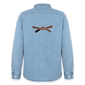 Brownbelt - Brown belt - Men’s Organic Denim Shirt by Stanley/Stella - light wash - Back - AI Model Male 185 light (185cm)