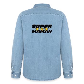 Super Mom - Mother's Day - Men’s Organic Denim Shirt by Stanley/Stella - light wash - Back - AI Model Male 185 light (185cm)