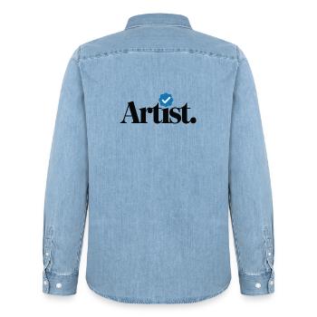 Verified Artist Funny - Men’s Organic Denim Shirt by Stanley/Stella - light wash - Back - AI Model Male 185 light (185cm)