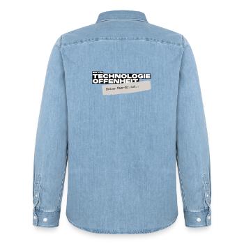 Bin für Technologieoffenheit – Meine Fax-Nr. ist… - Männer Jeanshemd Organic von Stanley/Stella - verwaschenes Hellblau - Hinten - AI Model Male 185 light (185cm)