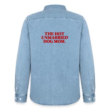 Cadeau drôle de la maman de hot-dog non mariée - Chemise en denim homme bio Stanley/Stella - bleu clair délavé - Dos - AI Model Male 185 light (185cm)
