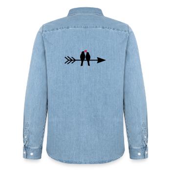 Bird Birds Heart Couple on Arrow Gift Love - Men’s Organic Denim Shirt by Stanley/Stella - light wash - Back - AI Model Male 185 light (185cm)