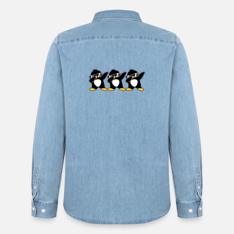 Dab Team Pinguin - Männer Jeanshemd Organic von Stanley/Stella - verwaschenes Hellblau