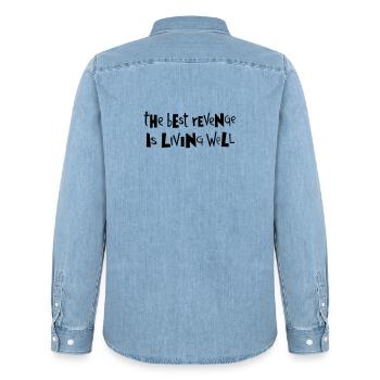 Meilleure vengeance ... par Cean - Chemise en denim homme bio Stanley/Stella - bleu clair délavé - Dos - AI Model Male 185 light (185cm)