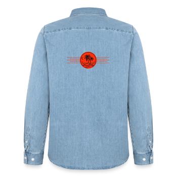 Palmen Insel Urlaub - Männer Jeanshemd Organic von Stanley/Stella - verwaschenes Hellblau - Hinten - AI Model Male 185 light (185cm)