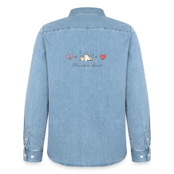 Les montagnes guérissent le cœur | Randonnée et aménagement extérieur - Chemise en denim homme bio Stanley/Stella - bleu clair délavé - Dos - AI Model Male 185 light (185cm)