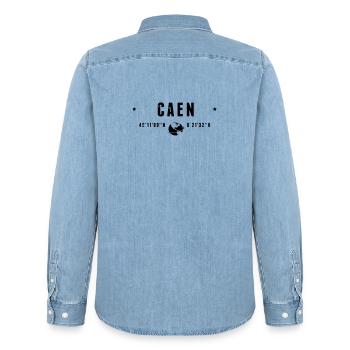 Caen France Coordonnées Gps Globe - Chemise en denim homme bio Stanley/Stella - bleu clair délavé - Dos - AI Model Male 185 light (185cm)