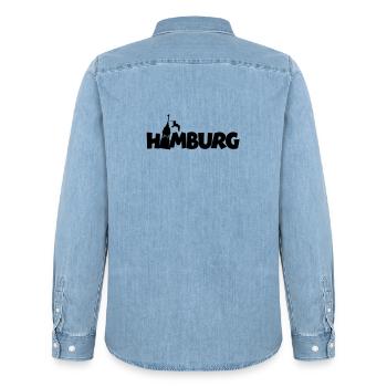 Hamburg am Hamburger Hafen - Männer Jeanshemd Organic von Stanley/Stella - verwaschenes Hellblau - Hinten - AI Model Male 185 light (185cm)