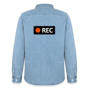 Camera REC recording button. Record, live, rec - Men’s Organic Denim Shirt by Stanley/Stella - light wash - Back - AI Model Male 185 light (185cm)