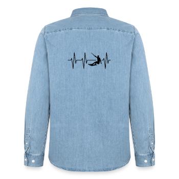 Wakeboarder Kitesurfeur Heartbeat Pulse Icon - Chemise en denim homme bio Stanley/Stella - bleu clair délavé - Dos - AI Model Male 185 light (185cm)