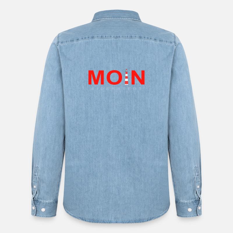 Moin Eiderstedt, Leuchtturm Westerheversand - Männer Jeanshemd Organic von Stanley/Stella - verwaschenes Hellblau