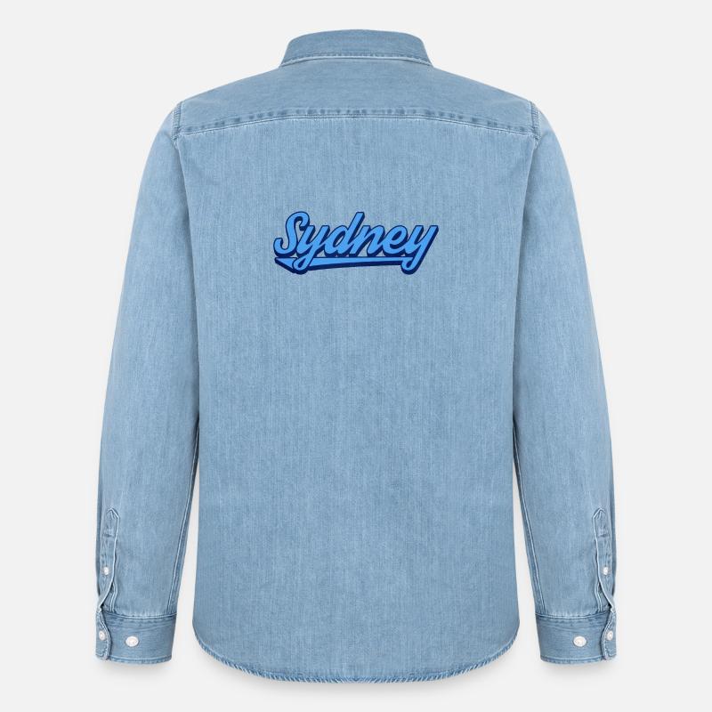 Sydney Ocean Script Logo - Männer Jeanshemd Organic von Stanley/Stella - verwaschenes Hellblau