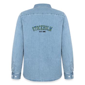 Stockholm Est.1985 - Men’s Organic Denim Shirt by Stanley/Stella - light wash - Back - AI Model Male 185 light (185cm)