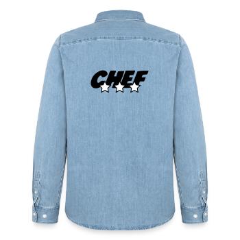 Koch – Küche – Koch - Männer Jeanshemd Organic von Stanley/Stella - verwaschenes Hellblau - Hinten - AI Model Male 185 light (185cm)