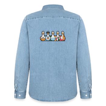 Reihe von Sommergänsen - Männer Jeanshemd Organic von Stanley/Stella - verwaschenes Hellblau - Hinten - AI Model Male 185 light (185cm)