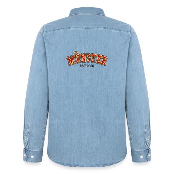 Münster gegründet 2006 - Männer Jeanshemd Organic von Stanley/Stella - verwaschenes Hellblau - Hinten - AI Model Male 185 light (185cm)